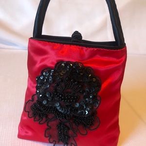 Satin Bag With Lace & Bead Enbellishment